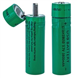 Перезаряжаемый аккумулятор с USB-разъемом 18650 Li-ion 3800 mAh (2 шт.) - Может заряжаться как от USB, так и от стандартного зарядного устройства для элементов питания 18650. Емкость - 3800 mAh, рабочее напряжение - 3.7V. Рассчитан не менее, чем на 500 циклов зарядки/разрядки. №177