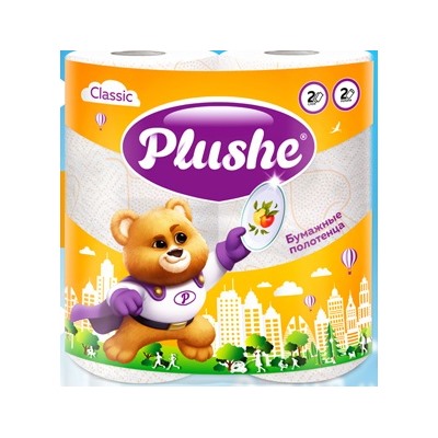 Полотенца бумажные 2-сл. кухонные  "Plushe" Classic оранжевые  13,2м /по 2рул х12пач в уп/5052/