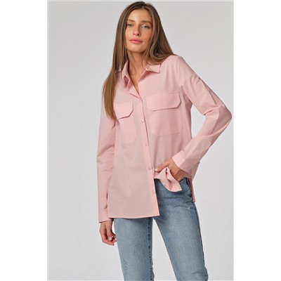 Рубашка классическая прямая с длинным рукавом из хлопка розовая