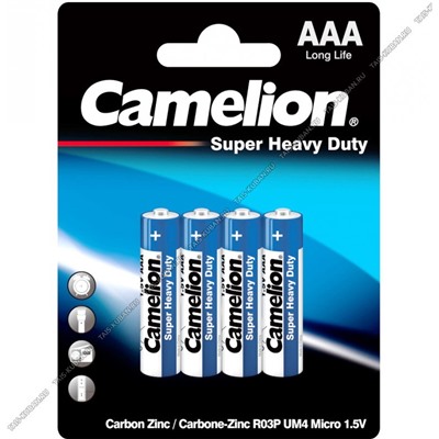 Бат. CAMELION "Super Heavy Duty" blue R03P- 4шт.ми