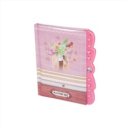 Блокнот А6 50л. Подарочный Девушка с букетом Розовый с замочком, 7БЦ, матовая ламинация, поролон, ли