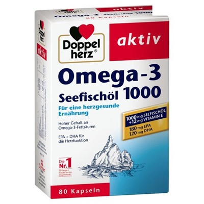 Doppelherz aktiv Omega-3 Seefischöl 1000 Рыбий жир с Витамином Е в капсулах, 80 шт