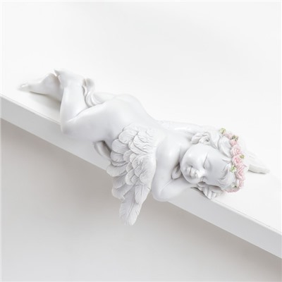 Сувенир полистоун "Спящий белоснежный ангел с венком" 7,5х16,5х6,5 см