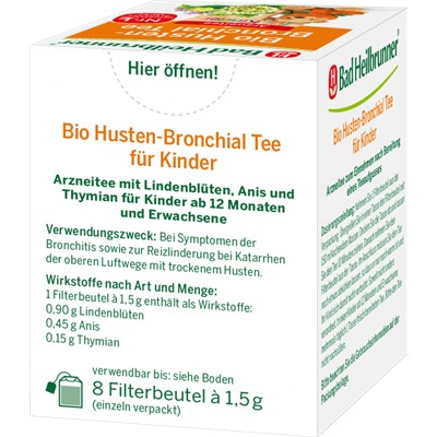 Bad Heilbrunner Arznei-Tee, Husten- & Bronchial-Tee für Kinder Лечебный травяной чай от кашля для детей с 1 года, 8 пакетиков