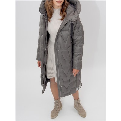 Пальто утепленное женское зимние серого цвета 11373Sr