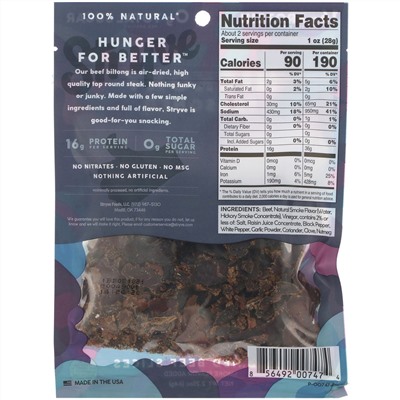 Stryve Foods, Beef Biltong, Air-Dried Beef Slices, Hickory Seasoned, 2.25 oz (64 g)