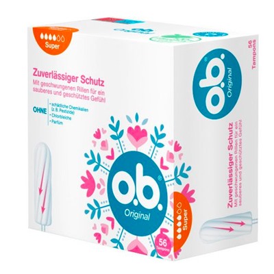 o.b.  Tampons Original Super 56 St, Оби Тампонты Original Супер, 4 капли, 56 шт, 50 упаковок (2800 штук)