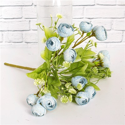Ветка декоративная Камелия Душенька 28 см голубые цветы