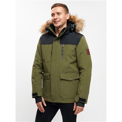Куртка зимняя MTFORCE мужская удлиненная с мехом цвета хаки 2155-1Kh