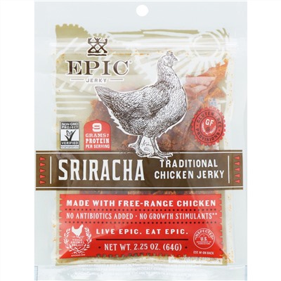 Epic Bar, Traditional Chicken Jerky, Sriracha, 2.25 oz (64 g)