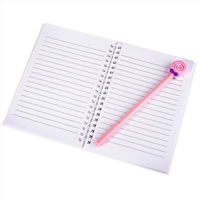 Блокнот А5 50л. Подарочный Яркая бабочка Розовый + ручка в футляре, спираль, ламинация, линия