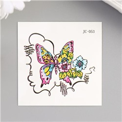 Татуировка на тело цветная "Бабочка и цветы" 6х6 см