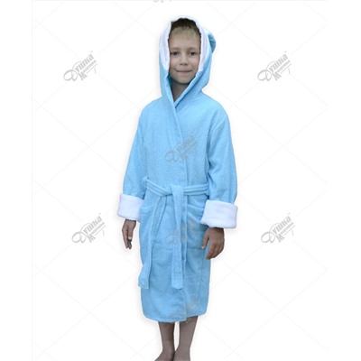 Детский махровый халат с капюшоном и печатью "Зайка" бирюзовый