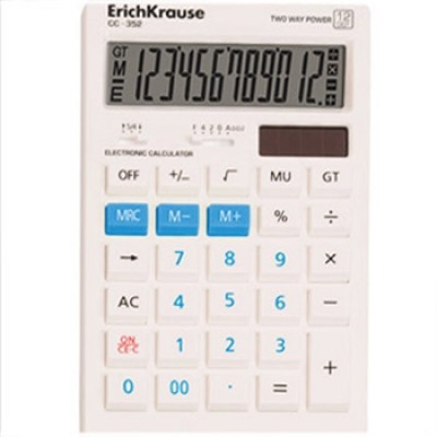Калькулятор 12-разрядный 105*162мм, белый с цветными кнопками CC-352, клавиша 00 , солнечная и литие