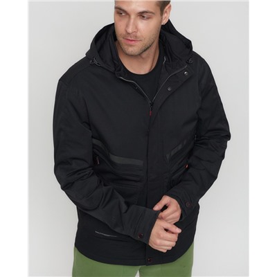 Куртка спортивная мужская с капюшоном черного цвета 8596Ch