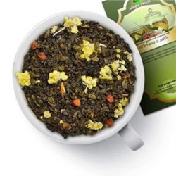 Чай зеленый" Рябина и мед" Китайский зеленый чай с ягодами рябины, цедрой апельсина, соцветиями медового бессмертника с ароматом меда и лимона. 1095