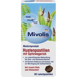 Mivolis Husten-Pastillen mit Spitzwegerich Пастилки с подорожником от кашля, боли в горле и охриплости, 30 шт