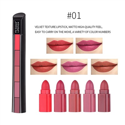 Набор мини-помад Fit Colors 5 In 1 Matte Lipstick Set, тон 01