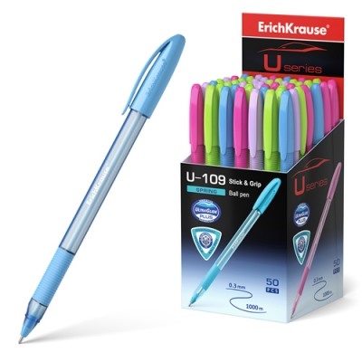 Ручка шариковая синяя 1,0мм U-109 Spring Stick&Grip Ultra Glide Technology, трёугольная, резиновый д