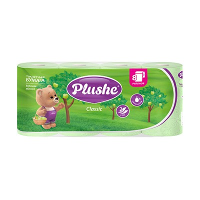 Туалетная бумага  2-х сл.  "Plushe "Classic  зел. яблоко (по 18м.)/8рул.х 8шт в уп./9906