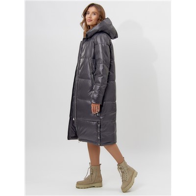 Пальто утепленное женское зимние темно-серого цвета 11816TC