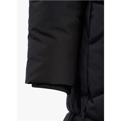 Пальто черное стеганое с капюшоном