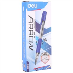 Ручка шариковая синяя 0.7мм 2шт Arrow пулевидный узел, резиновая манжета, прозрачный корпус, металлическ