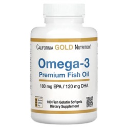 California Gold Nutrition, Омега-3, рыбий жир премиального качества, 100 рыбно-желатиновых капсул