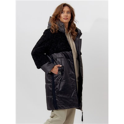 Пальто утепленное женское зимние черного цвета 11209Ch