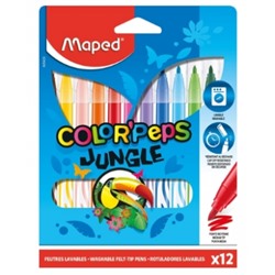 Фломастеры 12цв ColorPeps Jungle, смываемые, вентилируемый колпачок, заблокированный пулевидный нако