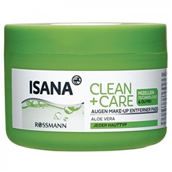 Isana Clean & Care olfreie Mizellen Augen Make-up Entferner Pads Безмасляная мицелла подушечки  для снятия макияжа с глаз для всех типов кожи 50 шт,