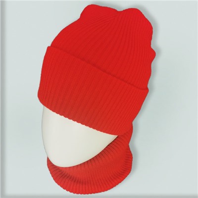 зд1227-23 Комплект шапка/снуд вязаный лапша Basic красный