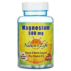 Nature's Life, магний, 500 мг, 100 вегетарианских капсул