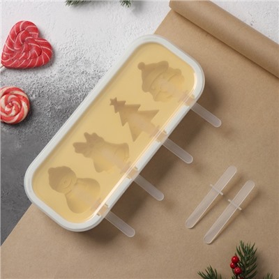 Форма силиконовая для мороженого с крышкой Доляна «Новый год», 24×10×3см, с палочками, цвет жёлтый