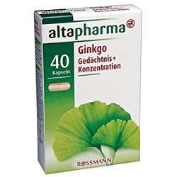 altapharma Ginkgo Гинкго Gedaechtnis + Konzentration Гинко Память + Концентрация, капсулы с цинком и пантотеновой кислотой для поддержания когнитивной функции мозга, 40шт