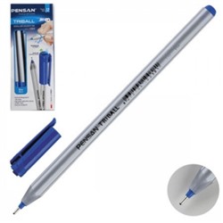 Ручка шариковая синяя 1,0мм Triball, трёхгранный серый корпус, игольчатый наконечник, одноразовая
