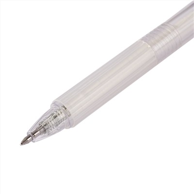 Ручка гелевая автоматическая белая 0,7мм резиновый грип, круглый, прозрачный, пластиковый корпус, ка