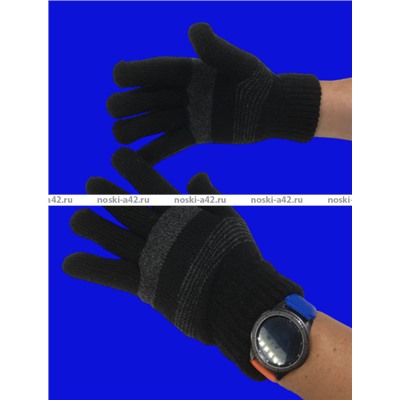 Мужские перчатки зимние толстые двойные "ПОЛОСА"