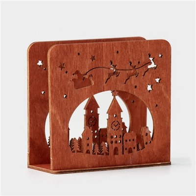 Салфетница деревянная Доляна «Новогодняя ночь», 11×5,5×11 см, цвет мокко