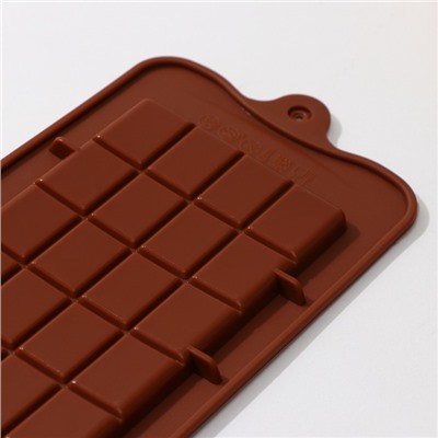 Форма силиконовая для шоколада Доляна «Плитка», 22,5×10,5×0,2 см, 24 ячейки (2×2,5 см), цвет шоколадный