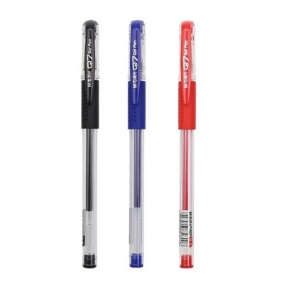 Ручка гелевая синяя 0,5мм Q7, пулевидный узел, резиновая манжета, прозрачный корпус, металлический н