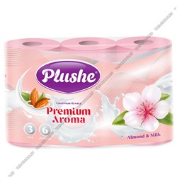 Туалетная бумага "Plushe. Premium Aroma 'Almond & Milk' "  3-х слойная,6шт по 15м в упаковке, цвет розовый, ароматизированная, миндаль и молоко(16)