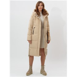 Пальто утепленное женское зимние бежевого цвета 11207B