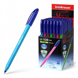 Ручка шариковая синяя 1,0мм U-108 Neon Stick Ultra Glide Technology, трёхгранная, игольчатый пишущий