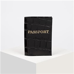 Обложка для паспорта, тиснение фольга, крокодил, цвет чёрный