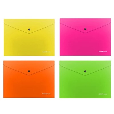 Папка-конверт на кнопке С6 (130*223 мм), 0,18 мм, цвет ассорти Glossy Neon Erich Krause