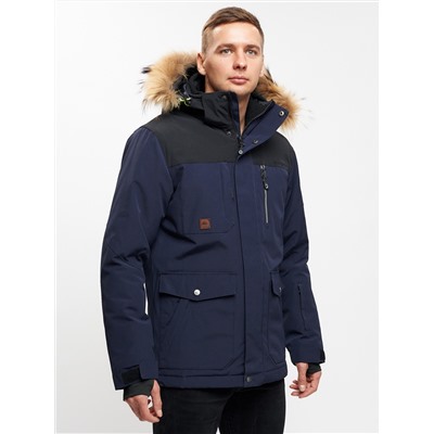 Куртка зимняя MTFORCE мужская удлиненная с мехом темно-синего цвета 2155-1TS