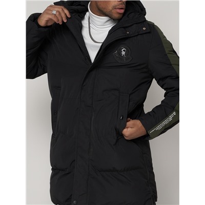 Спортивная молодежная куртка удлиненная мужская черного цвета 90008Ch