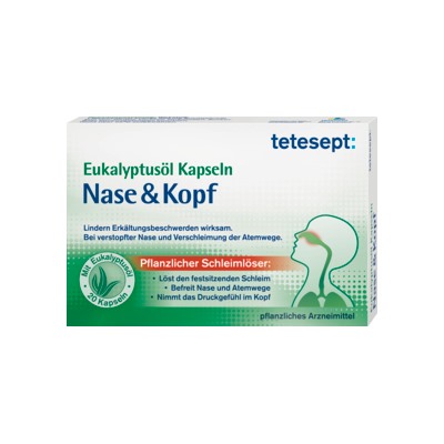 tetesept  Nase + Kopf Эвкалиптовое масло при простуде, капсулы для носа и головы,  20 шт