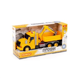 323246 Полесье "Профи", автомобиль бортовой с ковшом инерционный (со светом и звуком) (жёлтый) (в коробке)